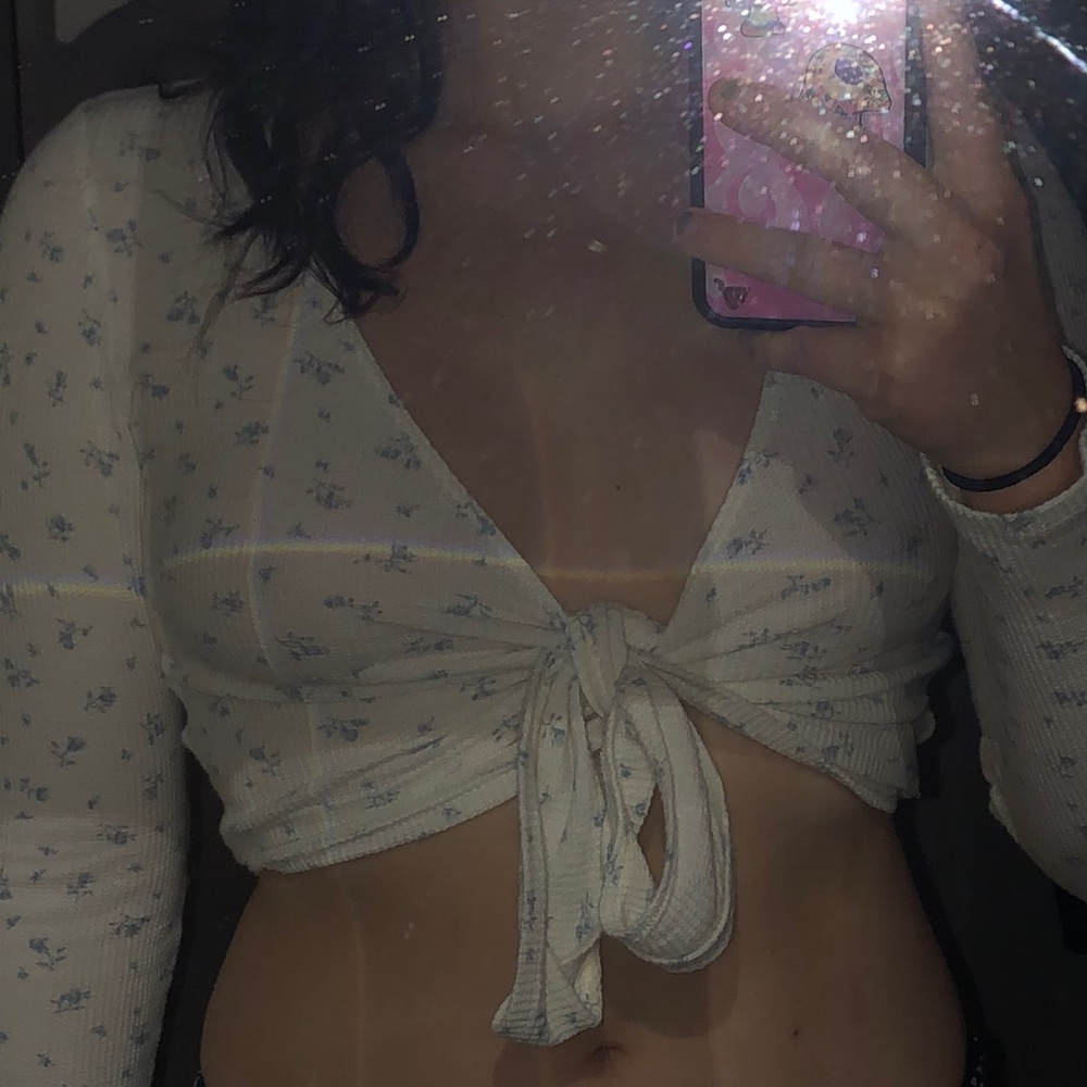 White & Blue Floral Brandy Melville Top